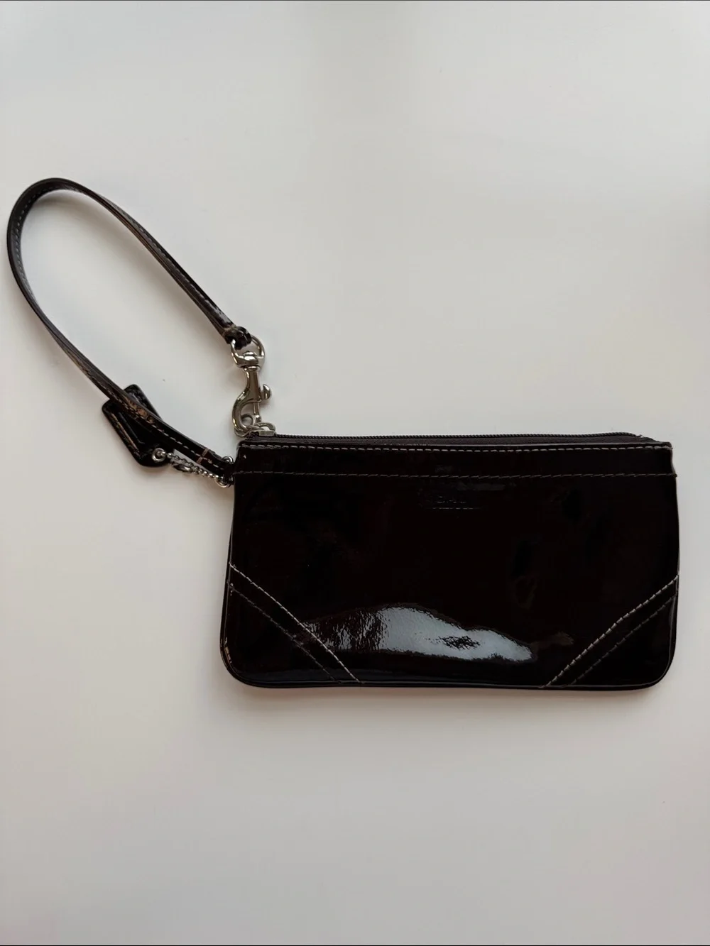 Maroon Coach Patent Wristlet Clutch
